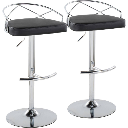 Charlotte Adjustable Swivel Bar Stool in Chrome & Black Leatherette (Set of 2)